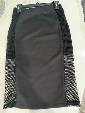 Kardashian Collection Black Mesh-Panel Pencil Skirt